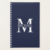 Navy Blue Personalisiert Monogram und Name Planer (Vorderseite)