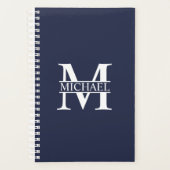 Navy Blue Personalisiert Monogram und Name Planer (Vorderseite)