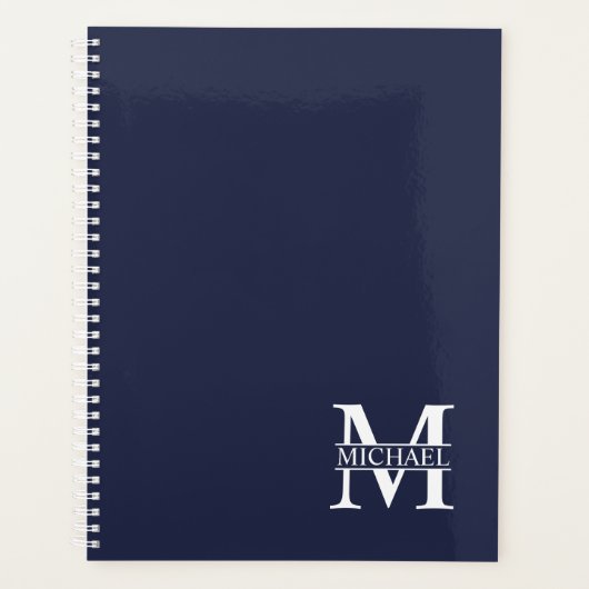 Navy Blue Personalisiert Monogram und Name Planer (Vorderseite)