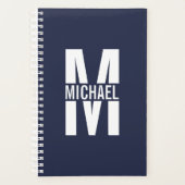 Navy Blue Personalisiert Monogram und Name Planer (Vorderseite)
