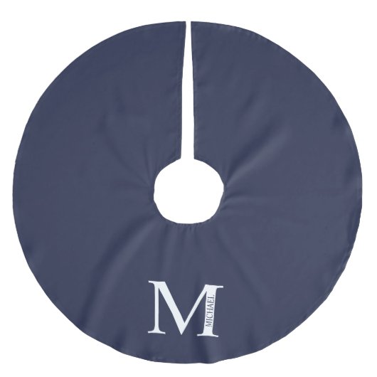 Navy Blue Personalisiert Monogram und Name Polyester Weihnachtsbaumdecke (Vorderseite)