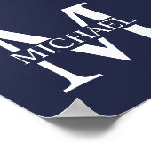 Navy Blue Personalisiert Monogram und Name Poster (Ecke)