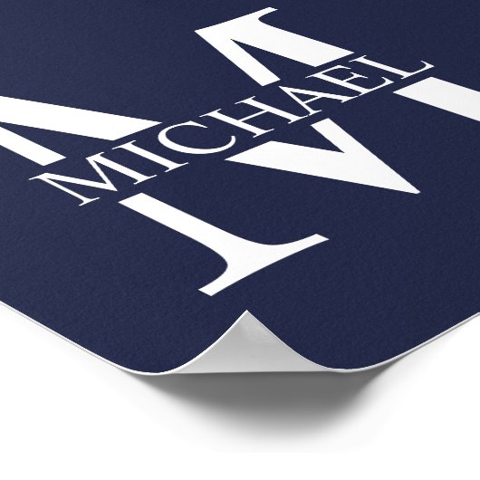 Navy Blue Personalisiert Monogram und Name Poster (Ecke)