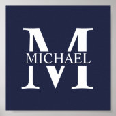 Navy Blue Personalisiert Monogram und Name Poster (Vorne)