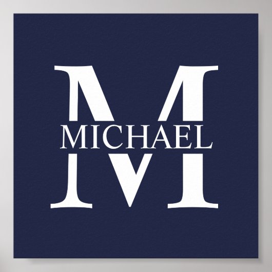 Navy Blue Personalisiert Monogram und Name Poster (Vorne)