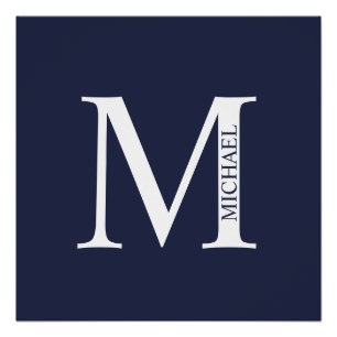 Navy Blue Personalisiert Monogram und Name Poster