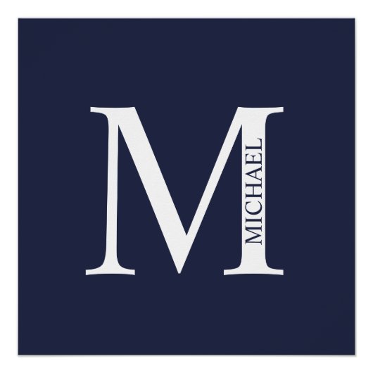 Navy Blue Personalisiert Monogram und Name Poster (Vorderseite)