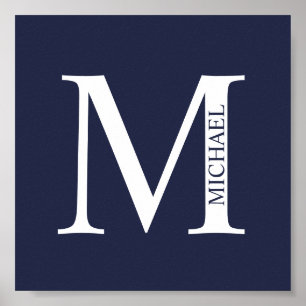 Navy Blue Personalisiert Monogram und Name Poster