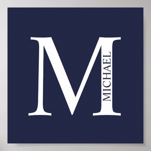 Navy Blue Personalisiert Monogram und Name Poster (Vorne)