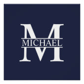 Navy Blue Personalisiert Monogram und Name Poster (Vorderseite)