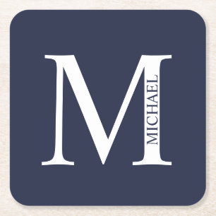 Navy Blue Personalisiert Monogram und Name Rechteckiger Pappuntersetzer