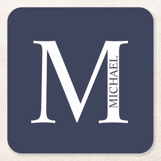 Navy Blue Personalisiert Monogram und Name Rechteckiger Pappuntersetzer (Vorderseite)