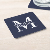 Navy Blue Personalisiert Monogram und Name Rechteckiger Pappuntersetzer (angewinkelt)