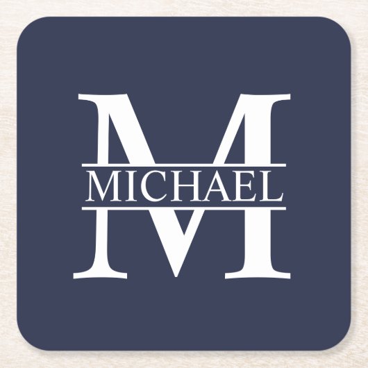 Navy Blue Personalisiert Monogram und Name Rechteckiger Pappuntersetzer (Vorderseite)