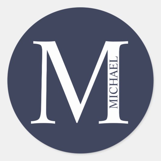 Navy Blue Personalisiert Monogram und Name Runder Aufkleber (Vorderseite)