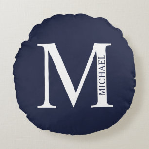 Navy Blue Personalisiert Monogram und Name Rundes Kissen
