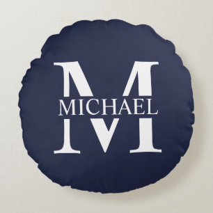 Navy Blue Personalisiert Monogram und Name Rundes Kissen