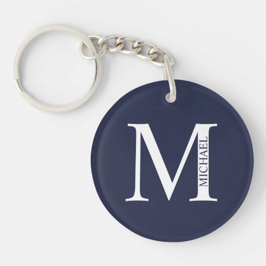 Navy Blue Personalisiert Monogram und Name Schlüss Schlüsselanhänger (Vorderseite)