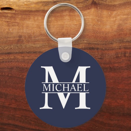 Navy Blue Personalisiert Monogram und Name Schlüsselanhänger (Vorderseite)