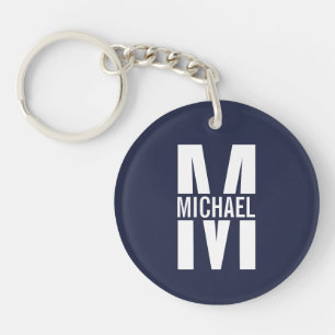 Navy Blue Personalisiert Monogram und Name Schlüsselanhänger