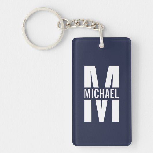 Navy Blue Personalisiert Monogram und Name Schlüsselanhänger (Vorderseite)