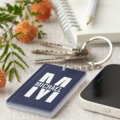 Navy Blue Personalisiert Monogram und Name Schlüsselanhänger (Vorderseite rechts)