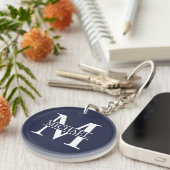 Navy Blue Personalisiert Monogram und Name Schlüsselanhänger (Vorderseite rechts)