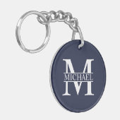 Navy Blue Personalisiert Monogram und Name Schlüsselanhänger (Vorderseite links)