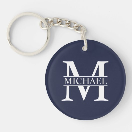 Navy Blue Personalisiert Monogram und Name Schlüsselanhänger (Vorderseite)
