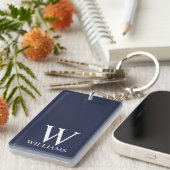 Navy Blue Personalisiert Monogram und Name Schlüsselanhänger (Vorderseite rechts)
