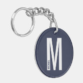 Navy Blue Personalisiert Monogram und Name Schlüsselanhänger (Vorderseite links)