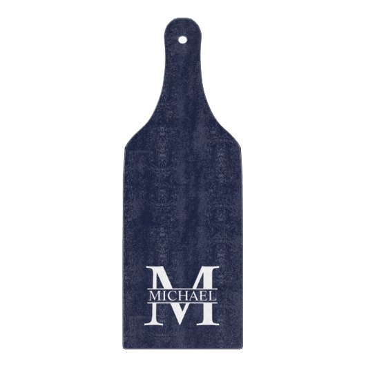 Navy Blue Personalisiert Monogram und Name Schneidebrett (Vorderseite)