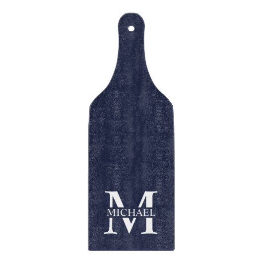Navy Blue Personalisiert Monogram und Name Schneidebrett (Vorderseite)