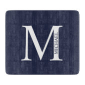 Navy Blue Personalisiert Monogram und Name Schneidebrett (Vorderseite)