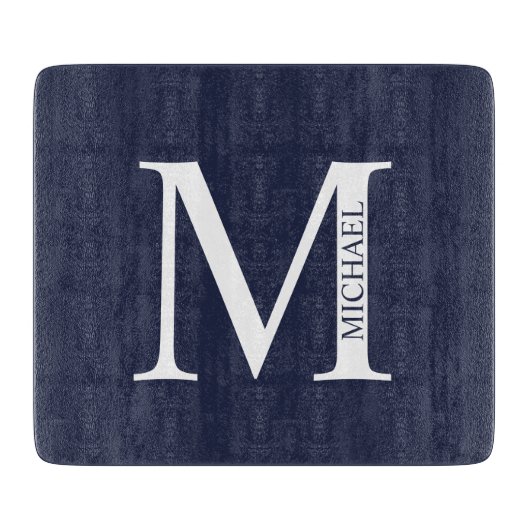 Navy Blue Personalisiert Monogram und Name Schneidebrett (Vorderseite)