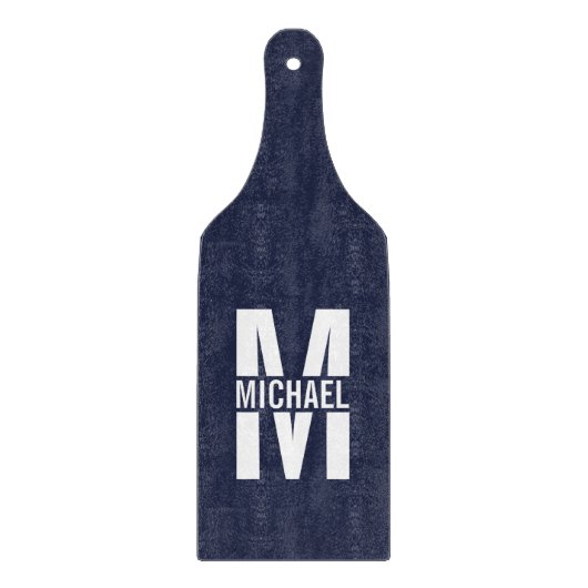 Navy Blue Personalisiert Monogram und Name Schneidebrett (Vorderseite)