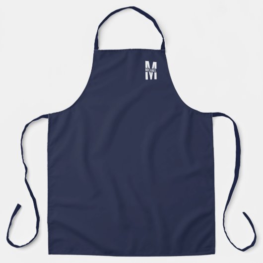 Navy Blue Personalisiert Monogram und Name Schürze (Vorderseite)