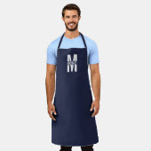 Navy Blue Personalisiert Monogram und Name Schürze (Getragen)