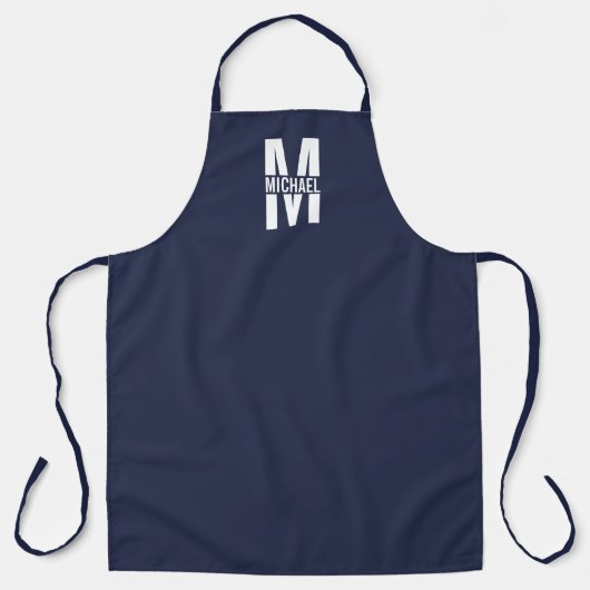 Navy Blue Personalisiert Monogram und Name Schürze (Vorderseite)