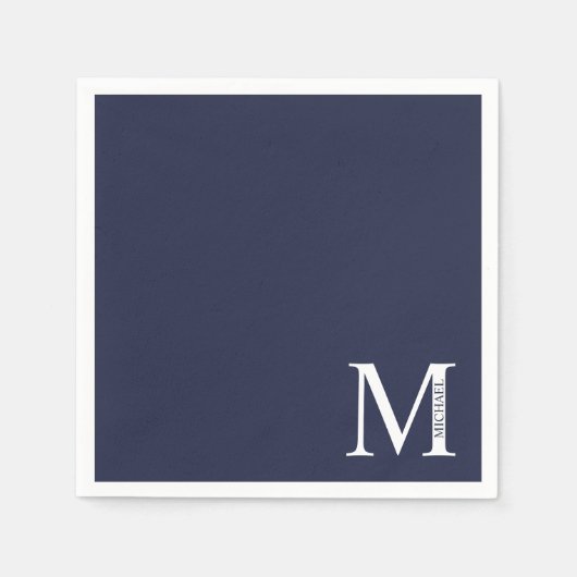 Navy Blue Personalisiert Monogram und Name Serviette (Vorderseite)