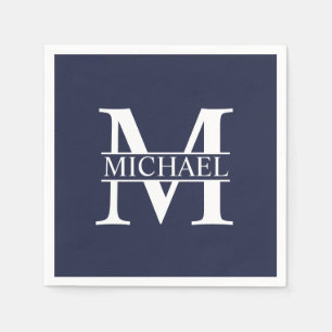 Navy Blue Personalisiert Monogram und Name Serviette