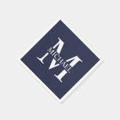 Navy Blue Personalisiert Monogram und Name Serviette (Ecke)