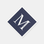 Navy Blue Personalisiert Monogram und Name Serviette (Ecke)
