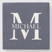 Navy Blue Personalisiert Monogram und Name Steinuntersetzer (Vorderseite)