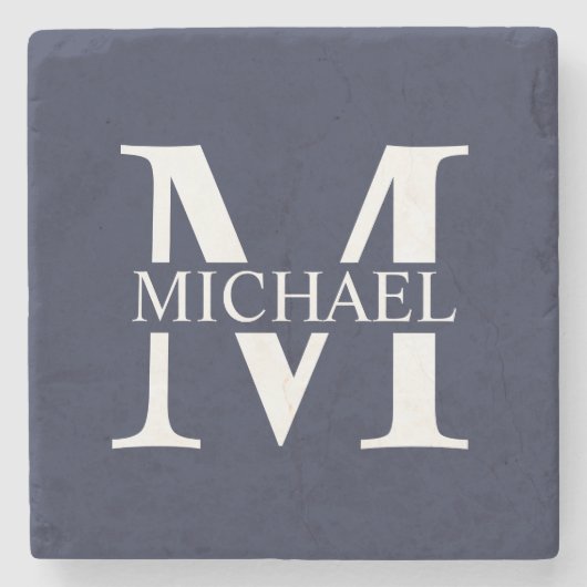 Navy Blue Personalisiert Monogram und Name Steinuntersetzer (Vorderseite)