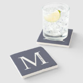 Navy Blue Personalisiert Monogram und Name Steinuntersetzer (Seitenansicht)