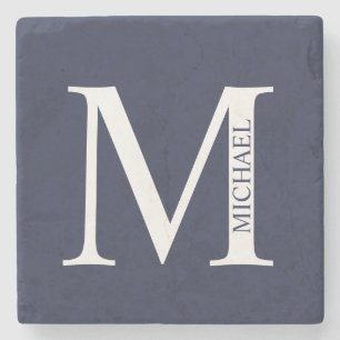 Navy Blue Personalisiert Monogram und Name Steinuntersetzer