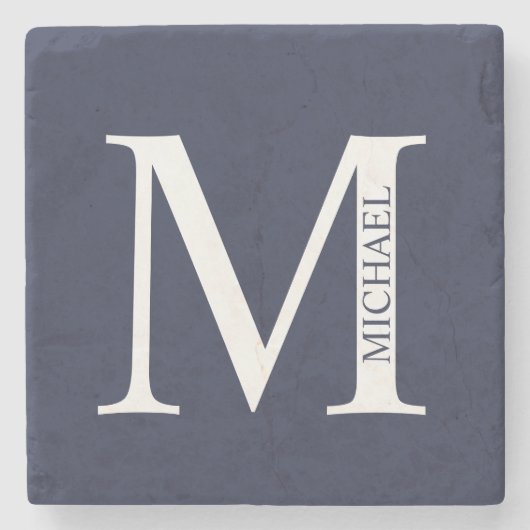 Navy Blue Personalisiert Monogram und Name Steinuntersetzer (Vorderseite)