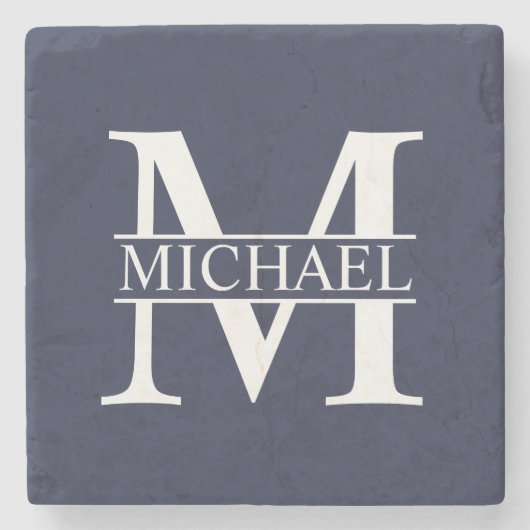 Navy Blue Personalisiert Monogram und Name Steinuntersetzer (Vorderseite)