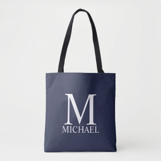 Navy Blue Personalisiert Monogram und Name Tasche (Vorderseite)